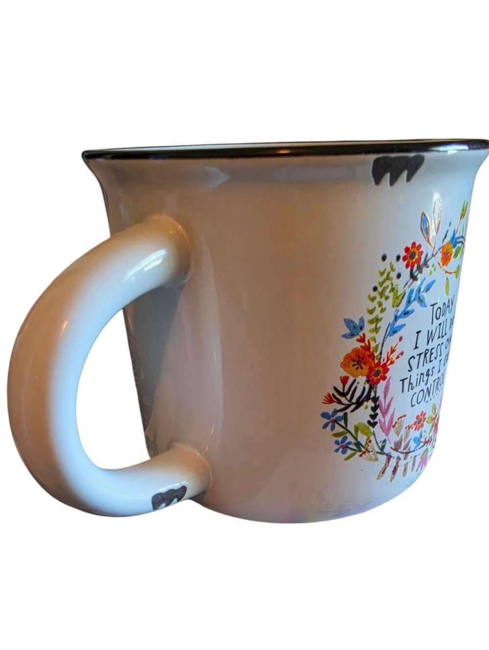 NWT Inspirational Ceramic Mug “Today I Will Not Stress” Floral Coffee Cup - Picture 5 of 5